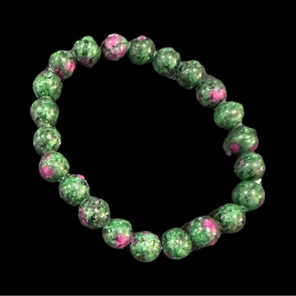 Natural Ruby Zoisite Beaded Stretch Bracelet 8mm Round Gemstone Beads - Picture 2 of 2